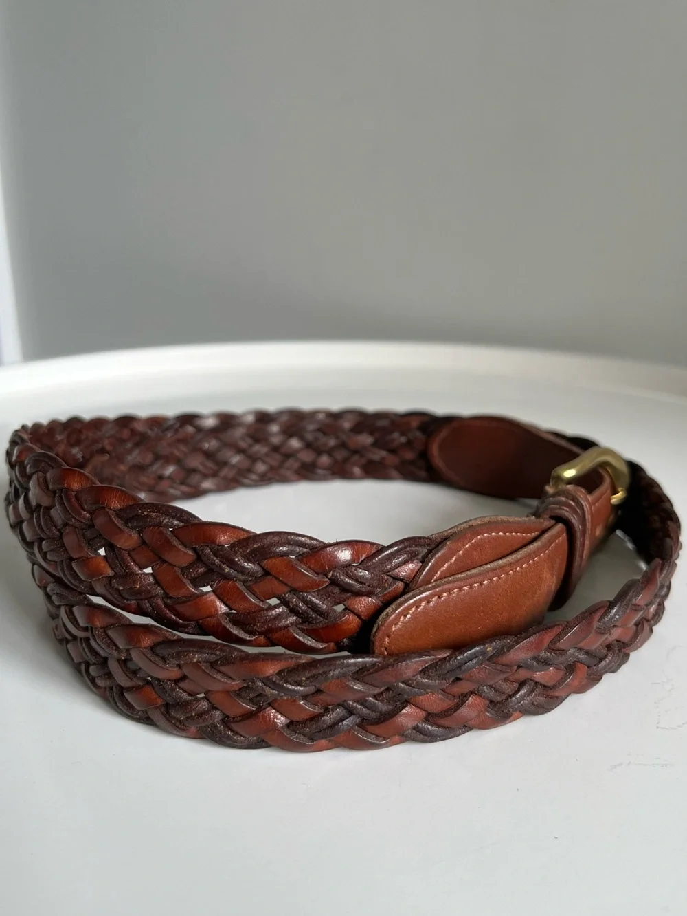 Vintage COACH Brown Belt 3850 British Tan Woven Leather Braided 40